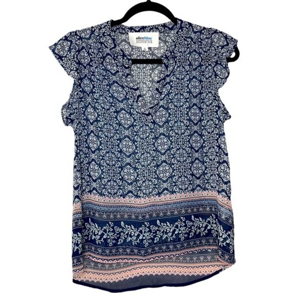 Alice Blue Stitch Fix Blue/Pink Print Sleeveless Blouse Small